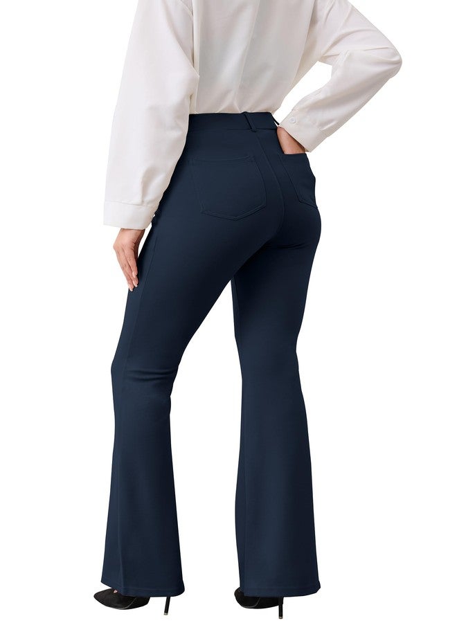 VIMPEP Flare Yoga Dress Work Pants Women High Waisted Pull On Stretchy Slacks Flared Leggings for Business Casual with Pockets 2102 31 Navy Blue XS - Image 2
